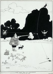 De lange arm van toeval aan het werk op de heide, een illustratie voor The Bystander, augustus 1922 door William Heath Robinson